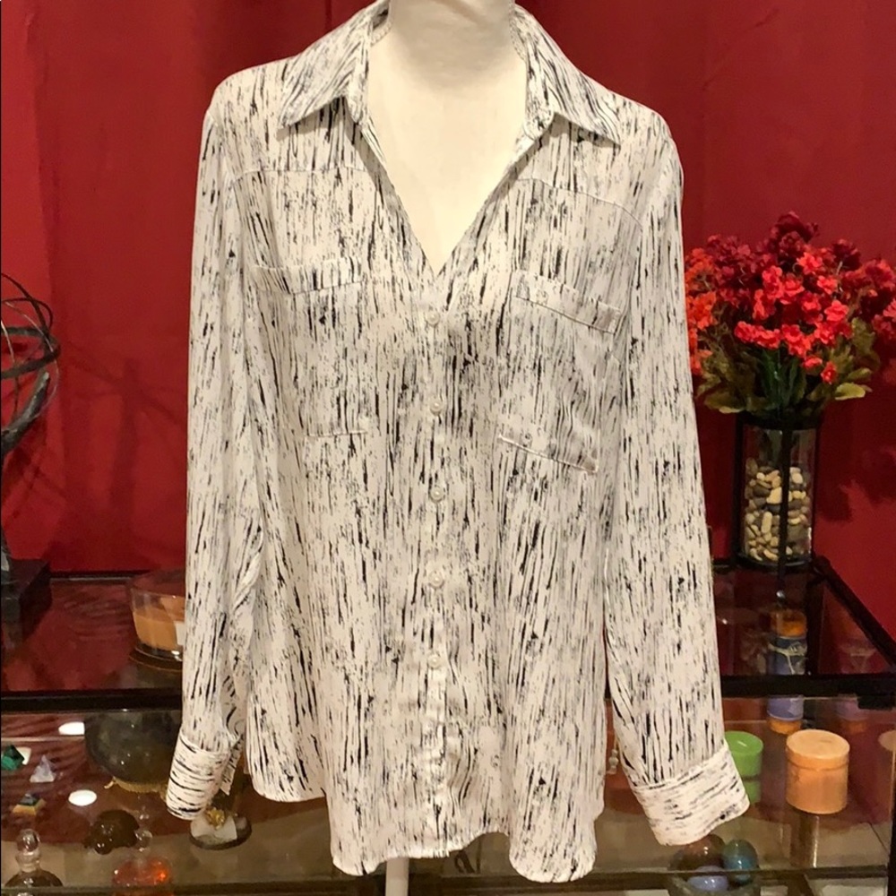 Express Black & White Print Portofino Shirt
